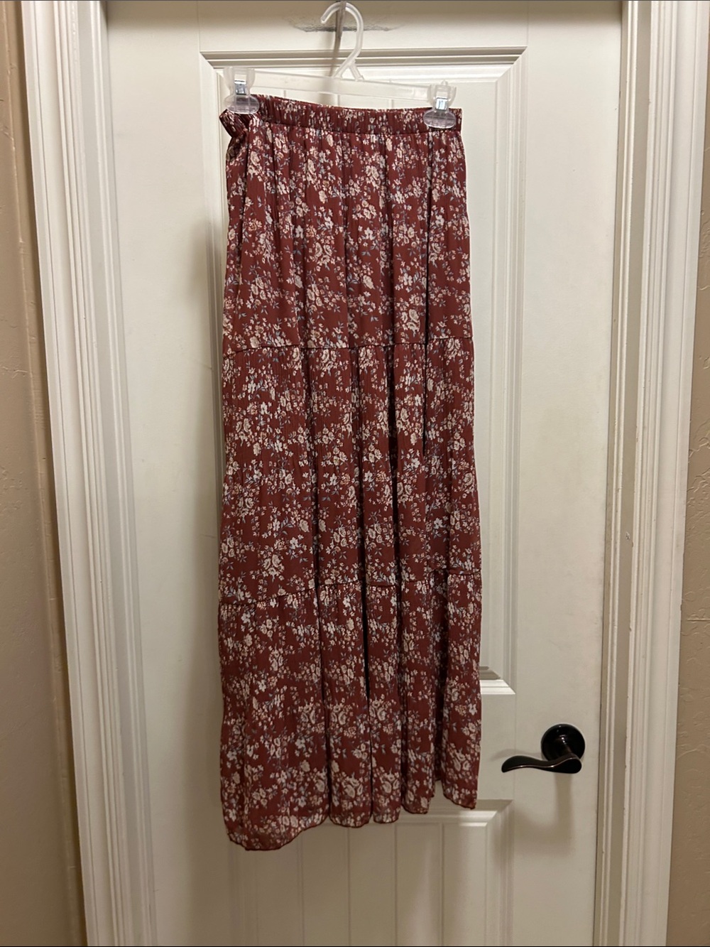 Tiered Maxi Skirt in Rust Orange Floral